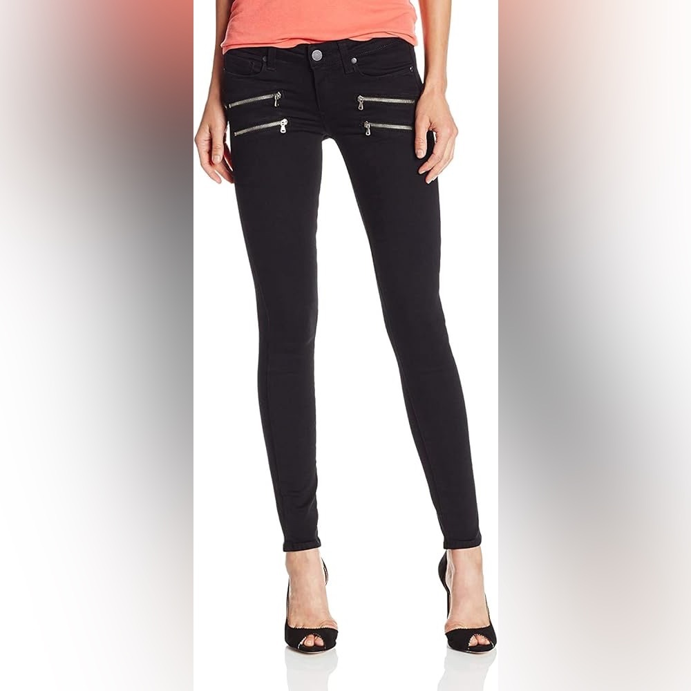 Paige Edgemont Black Moto Jeans with Zipper Details